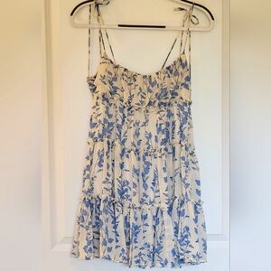 Light and Flouncy Blue and White Sundress with Shoulder Ties
